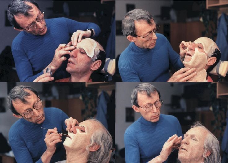 Dick Smith maquillant l'acteur F.Murray Abraham sur le plateau de Amadeus de Milos Forman