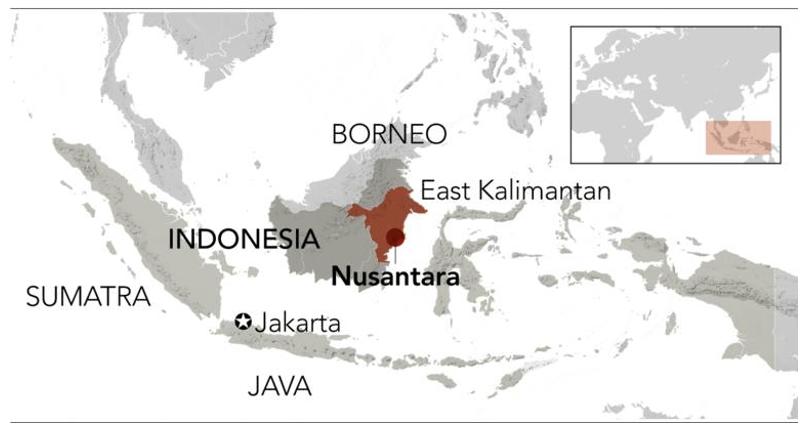Carte illustrant le futur emplacement de Nusantara sur l'île de Bornéo. © master-iesc-angers.com 