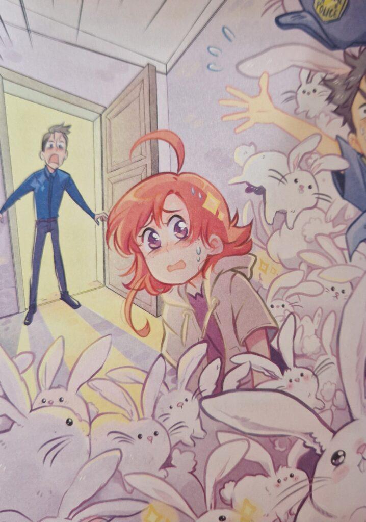 Bénigne est bien embarrassée : un de ses sorts a déclenché une invasion de lapins blancs dans l'école de magie.